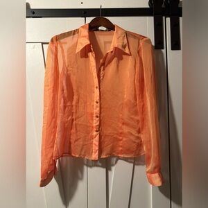 Vintage 70s Dina Bar-El Sheer Button-Up Blouse with Perl buttons. Made in USA